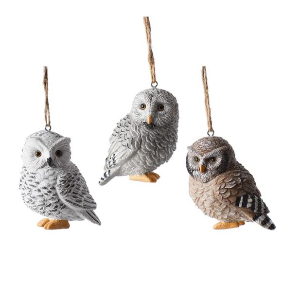 Winter Woodland Owls Christmas Holiday Ornaments Set of 3 - Picture 1 of 7